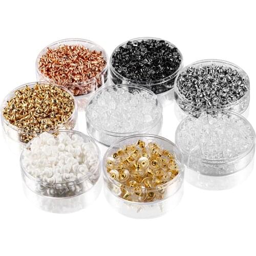 100-800Pcs Clear Rubber Bullet Earrings Back Ear Stoppers Plug Cap With Box For DIY Jewelry Making Findings Supplies Accessories