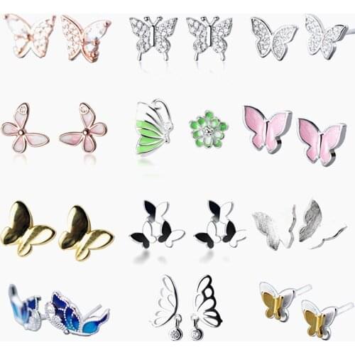 INZATT Real 925 Sterling Silver Butterfly Stud Earrings For Fashion Woman Cute Fine Jewelry Minimalist Insect Accessories Gift