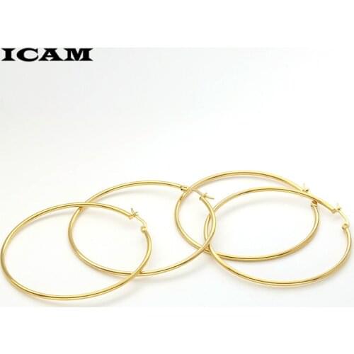 ICAM Hot Sale Hoop Earrings 10-60mm 70mm Big Smooth Circle Earrings Basketball Brincos Loop Earrings for Women Jewelry Oorbellen