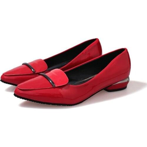 Womens shoes new metal decorative glossy ladies shoes low heel comfortable soft soles work shoes