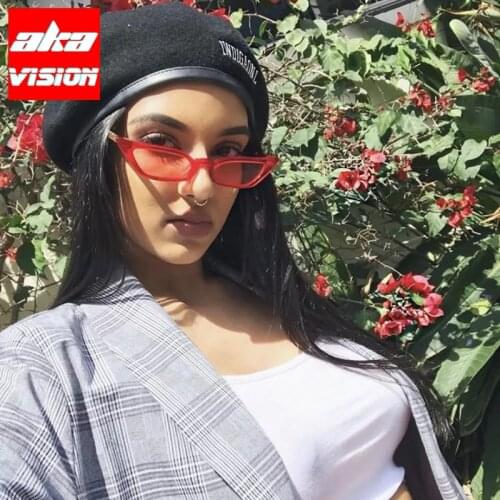 AKA VISION 2021 New Women Cateye Vintage Red Sunglasses Brand Designer Retro Points Sun Glasses Lady Eyeglass Shades For Women