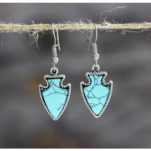 Bohemia Turquoises Shield Drop Earrings for Women Vintage Arrow Shaped Big Statement Indian Earrings 2019 Tribal Jewelry Z4D310