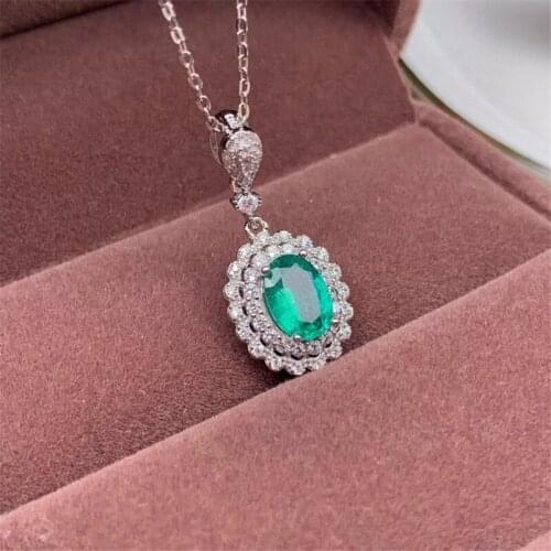 Fine Jewelry 925 Sterling Silver inlaid Natural Emerald Female Pendant Necklace exquisite Support test hot selling