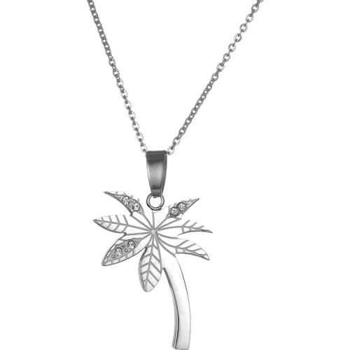 Delicate Stainless Steel Crystal Paved Coconut Palm Tree Pendant Necklace Jewelry Accessories for Women and Girls