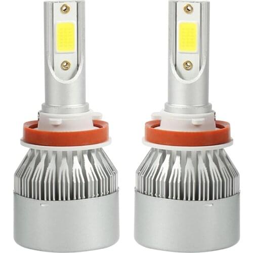 1 Pair COB LED Car Headlight Bulbs 72W Headlamp Fog Light Silver (H11)