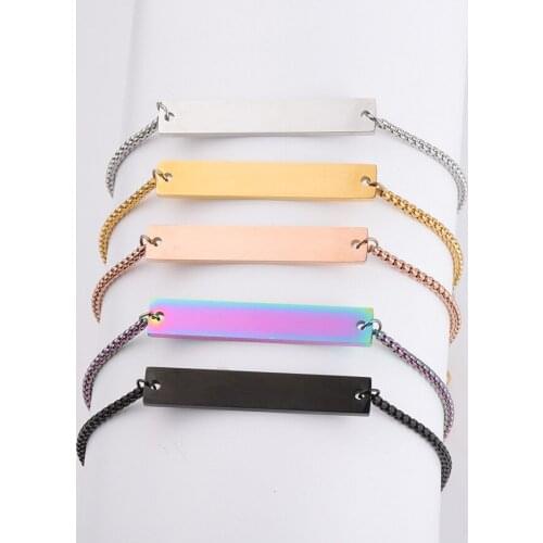 100% Stainless Steel Blank Bar Bracelet For Engrave Metal Plate Adjustable Chain Mirror Polished 10pcs