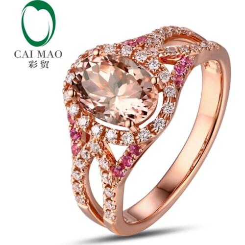 14K Rose Gold 1.42CT Oval Cut Morganite 0.32ct Diamond & Sapphires Engagement Ring Free shipping
