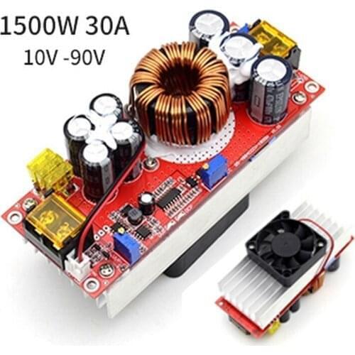 20Pcs/Lot 1500W 30A Step Up Converter Constant Current Power Supply Module With Fan DC-DC 10-60V To 12-90V Adjustable Module
