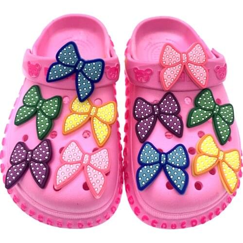 50PCS Wholesale Mix Bow-knot Icon PVC Soft Shoes Decoration Cartoon Shoes Charms Pink Croc Jibz Accessories Girls Presents