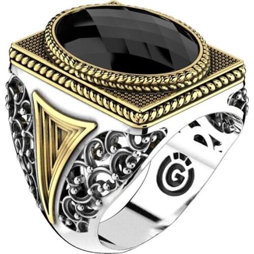 925 Sterling Silver Ring For Man Real Pure Aquamarine Zircon Stone Embroidered Patterned Handmade Turkish Jewelry