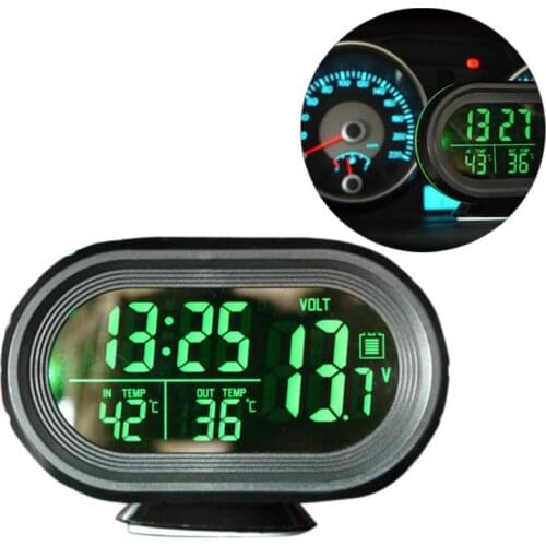 Car Voltage Tester Panel Tool Digital Monitor Battery Alarm Clock 2 Colors of LED Backlight Temperature Thermeter Display