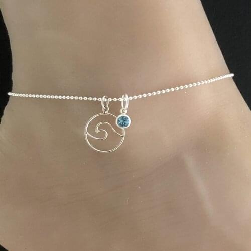 Round Geometric Birthstone Stainless Steel Pendant Anklet Bracelet Summer Beach Bohemia Good Luck Charm Ladies Jewelry Gift