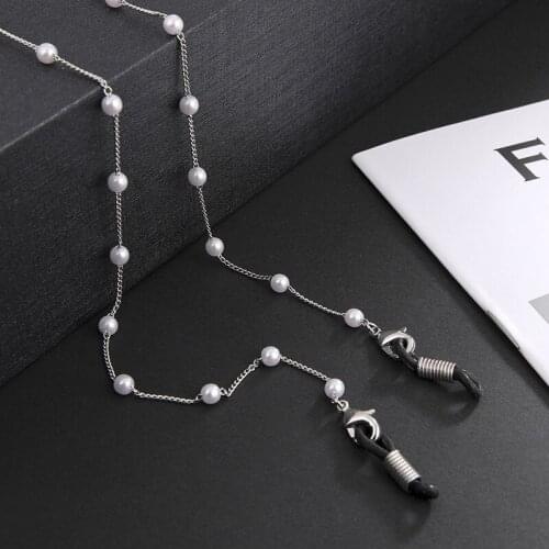 Face Mask Glasses Neck Cord Lanyard Holder Necklace Chain Strap Retainer Metal White Pearl Metal Glasses Mask Chain Eyewear