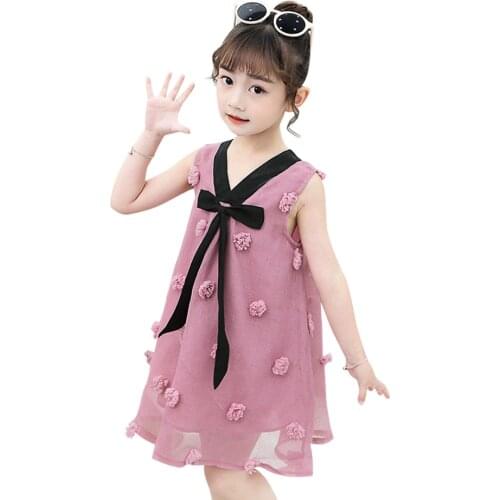 Kids Summer Dresses For Girls Bow Kids Dresses For Girls Floral Appliques Children Party Dress Patchwork Childrens Clothing