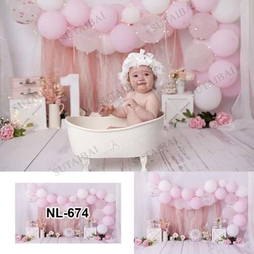 Photography Background Pink Balloon Flowers Princess Birthday Party Girl Cake Smash Decor Backdrop Photo Studio Props