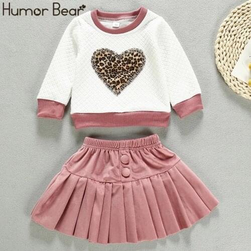 Humor Bear Toddler Baby Girl Autumn Winter Clothes Set Long Sleeve Leopard Sweatshirt Tops+Skirt 2pcs Suit Outfits Kids Clothing