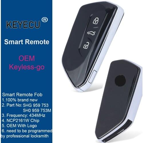 KEYECU Keyless-go Smart Remote Car Key Fob P/N: 5HG 959 753 ,5H0 959 753M NCP2161W Chip 434MHz for Volkswagen 2020