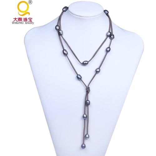 Daking Leather Pearl Necklace Fashion Necklaces for Women Trendy Real Freshwater Pearl Leather Necklace Jewelry