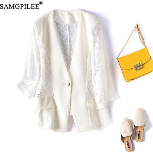 Summer Jackets Women 2021 New Fashion Korean Style Hollow Crochet Lace Stand Collar Cardigan One Button Short Woman Jacket 4XL