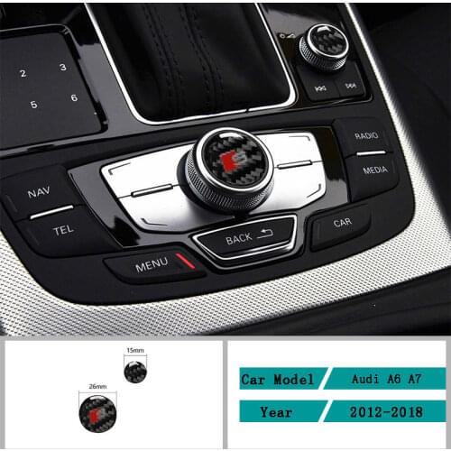 Mutips Carbon Fiber Car Accessories Interior Central Control Multimedia Knob Decals Cover Trim Sticker For Audi A6 A7 2012-2018
