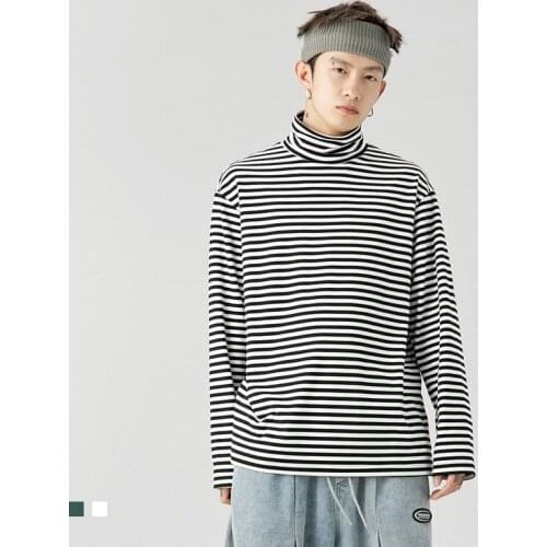 Man Long Sleeve Hoodies Male Loose Striped Solid Turtleneck Womens T-shirt Sweatshirts Leisure Korean Style Fashion Hip Hop 2021