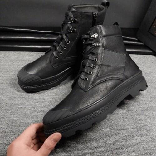 Men Winter Warm Wool Lining Genuine Leather Snow Boots 2019 New Brand Luxury High Quality Round Toe Lace Up Leather Outdoor Boot