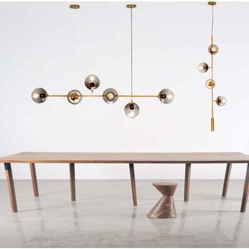 Nordic simple strip magic bean restaurant lights gold front desk bar store personality glass LED chandelier lamps