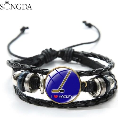 Fashion I Love Hockey Statement Bracelet Sports Hockey Love Infinity Charm Wristband Gifts for Athlete Hockey Game Player