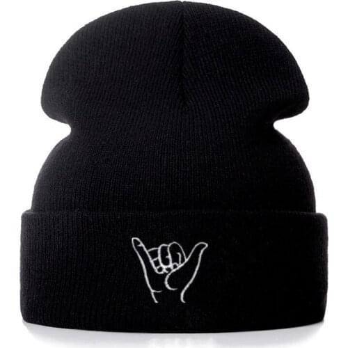 New Finger Embroidery Casual Beanies for Men Women Fashion Knitted Winter Hat Solid Color Hip-hop Skullies Hat Bonnet Unisex Cap