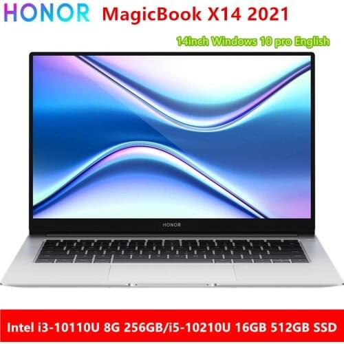 New Laptop Honor MagicBook X14 2021 14 inch Intel i3/i5 256GB/512GB SSD Fingerprint IPS Ultrabook,Win10 Notebook ice silver