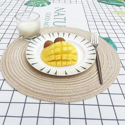 Placemat Table Mat Round Woven Heat Insulation Anti-Slip Coffee Tea Cup Bowl Table Mat Placemat Round table placemat