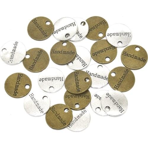 50pcs Alloy Round Double sided Nameplate Charms Fit DIY handmade jewelry Bracelet Necklace pendant making 14*14mm