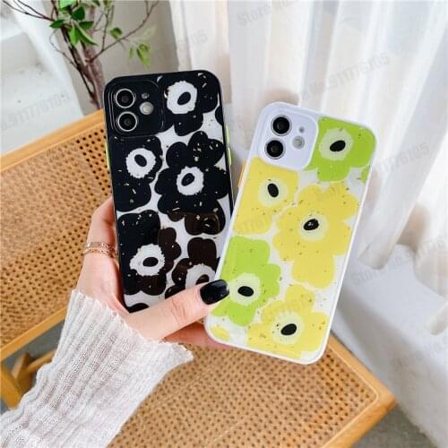 Candy Color Flower Shockproof Phone Case for iPhone 12 Mini 11 12 Pro Max XR XS Max 7 8 Plus Glossy Camera Lens Protective Cover