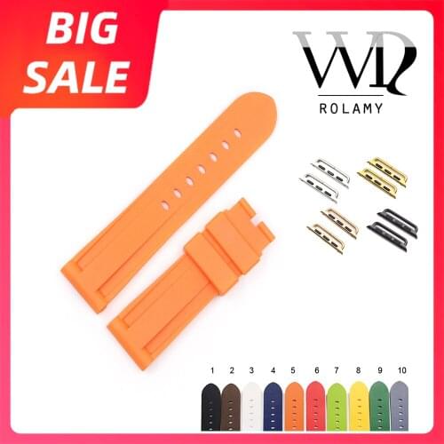 Rolamy Luxury Fashion 38 40 42 44mm Orange Silicone Rubber Replacement Wrist Watchband Strap Loops For Iwatch Series 4/3/2/1
