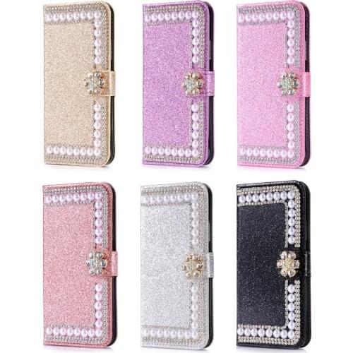 Luxury Diamond Pearl Wallet Flip Leather Case For Samsung Note20 Ultra Note 10 Lite Pro Note 9 8 S10 Lite S9 S8 Plus S7 S6 Edge
