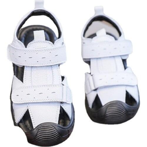 CMSOLO Black Rubber Baby Sandals Cool Breathable Summer New Boy Kids Sandals Beach Corfortable Leather Simple Shoe Size 21-30