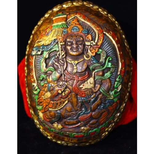 7"Tibet temple Tibetan silver inlay Skull head Treasure King Huang Caishen Bowl Kapala Skull Cup Gabala Bowl Town House Exorcism