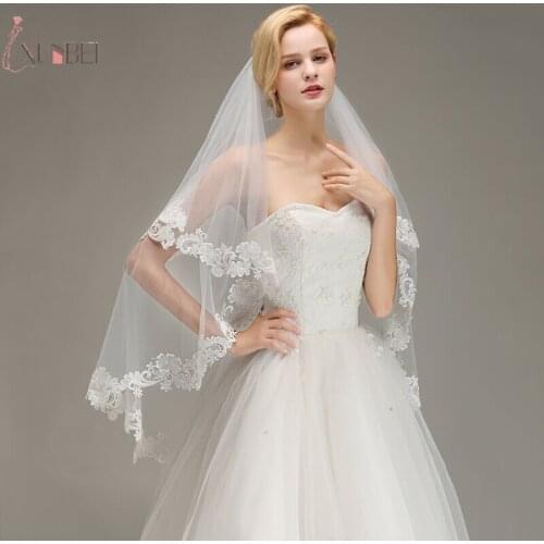 Voile Mariage Short Elbow Two Layers Wedding Veil With Comb Lace Edge Cheap Ivory Bridal Veil Wedding Accessories Veu de Noiva