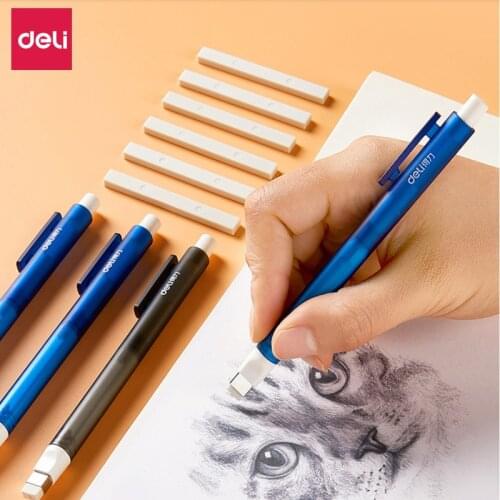 Deli Retractable Press Eraser Correction Supplies Pen Pencil Rubber Erasers Smooth Wiping For Students Drawing School Stationery