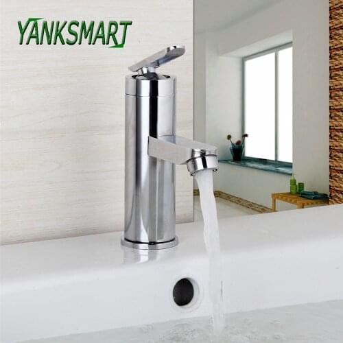 YANKSMART Chrome Polished Bathroom Faucet Stainless Steel Vanity Sink Faucets Basin Sink Deck Mounted Hot & Cold Mixer Water Tap