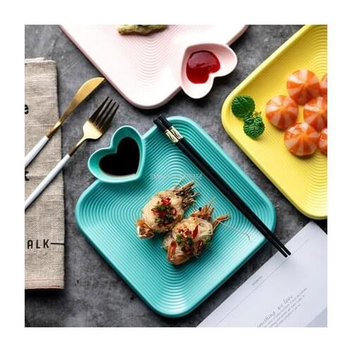 Japanese Dumpling Plate with Vinegar Plate Home Dining Plate Divided Sushi Plate Lovely Plate Square Dumpling Plate Dish Plate