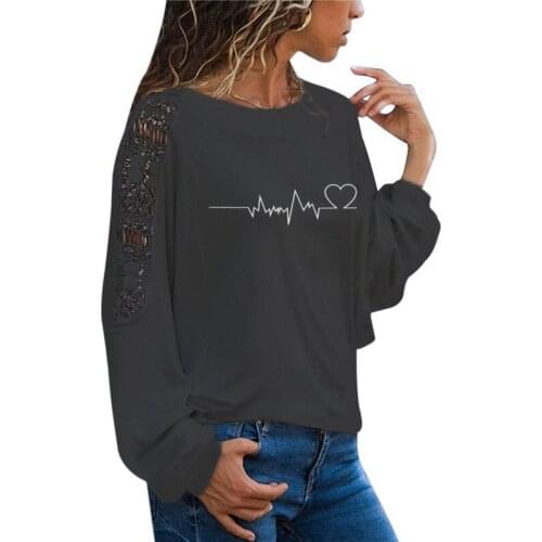 Of body Love wave Print T Shirt Funny Teeshirt Women Clothing Casual Long Sleeve Large Size Loose Lace Tops