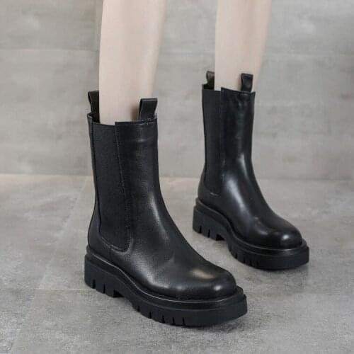 ASHIOFU New Arrival 2021 Women Flat Thick Heel Boots Sheepskins European&American Style Ankle Booties Fashion Winter Black Shoes