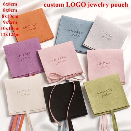 100pc 200pcs 8X8cm 9x9cm 10x10cm Suede Pouch Custom Logo Envelope Flap Pouches Jewlery Earrings Necklace Bracelet Ring Small Bag