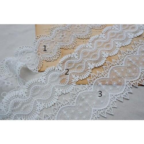 Embroidered lace trim by yard, leaf lace trim, scalloped border trimming, tulle lace trim, water soluble milk silk lace