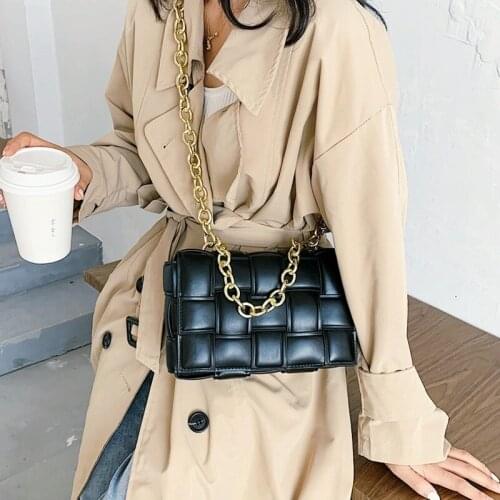 2021 Weave Crossbody Bags for Women Luxury Leather Plaid Messenger Tote Bag Female Small Flap Chain Shoulder Hand Bag Sac Femme