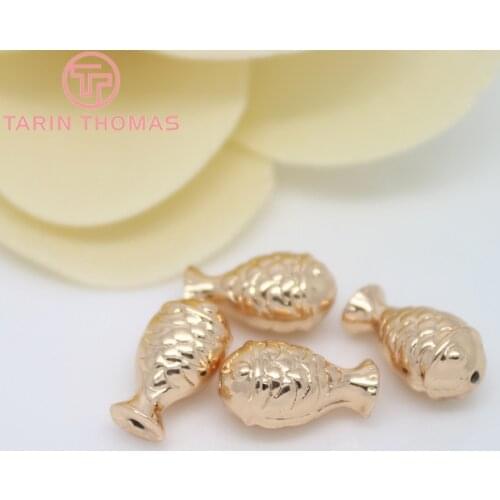 6PCS 7x13MM 24K Champagne Gold Color Plated Brass 3D Fish Beads Bracelet Beads High Quality Diy Jewelry Accessories