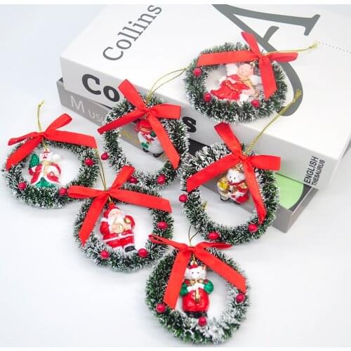 6PCS Mini Handmade Christmas Wreath Christmas Door Wreath Home Decoration Wedding Artificial Wreath Pendant Ornament