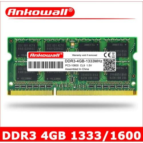 ANKOWALL DDR3 laptop 4GB 1333 1600 MHz sodimm RAM Notebook Memory 204pin 1.5V Warranty Three Years