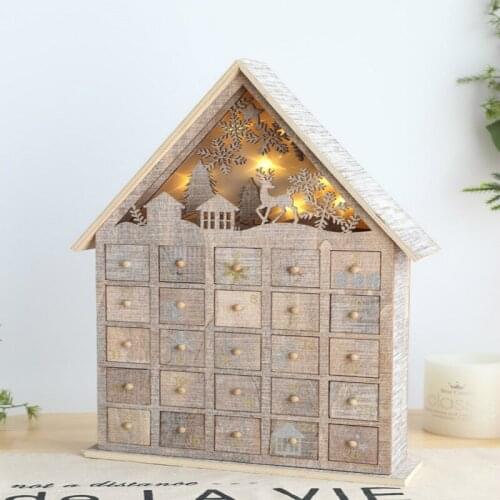 Christmas Large Wooden Countdown Calendar Box Desktop Calendar Luminous Snow House Decoration christmas decorations for home